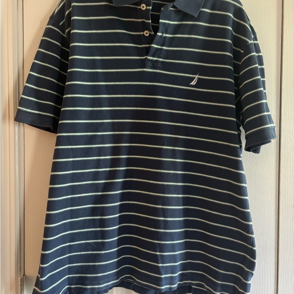 Nautica Navy Polo with Cream Stripes